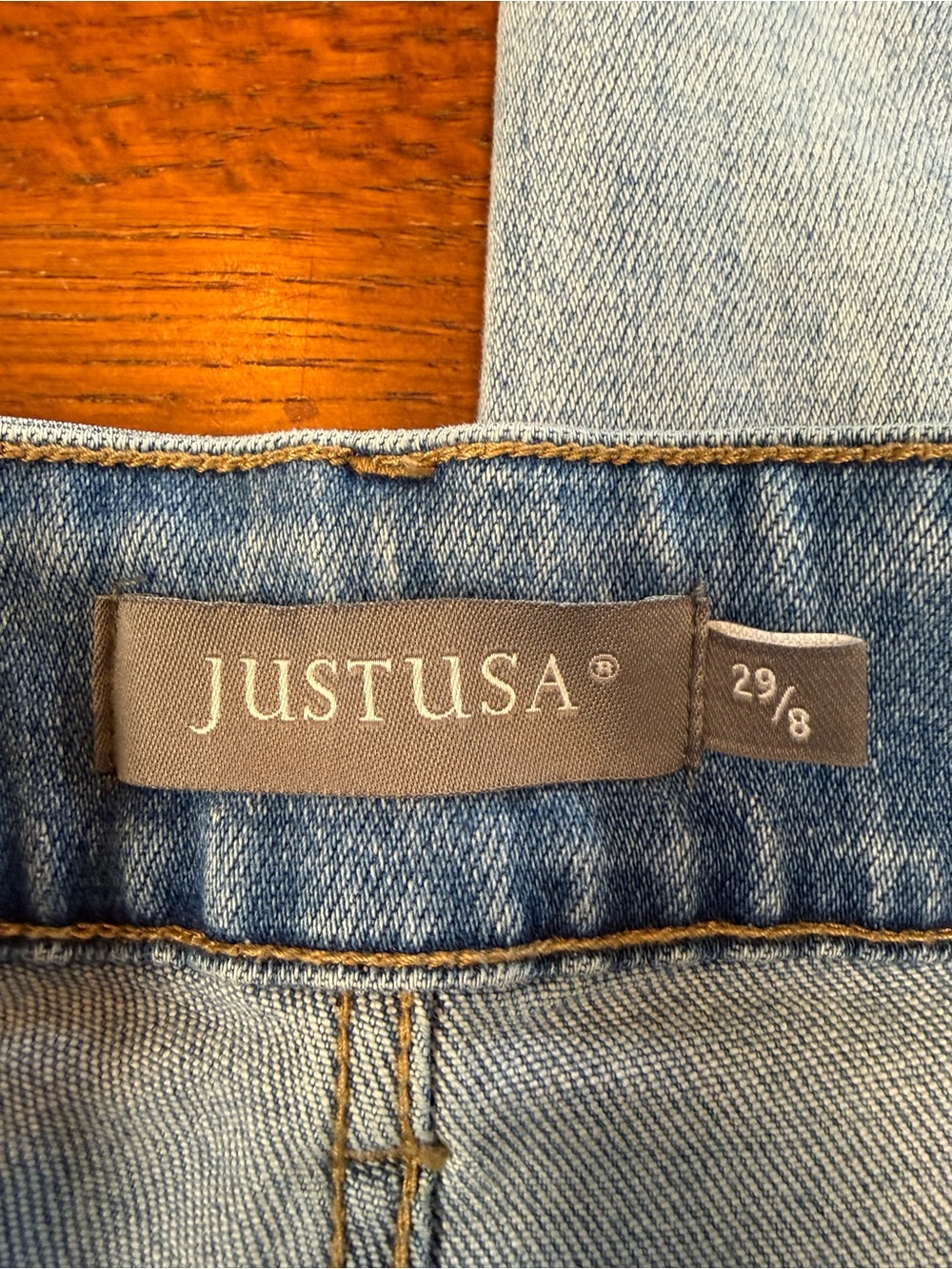 Just USA Light Blue Denim Jeans size 8/29 wide waist band double button no rips - Picture 7 of 9